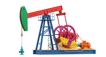 Isolated pump jack in colorful cartoon style mechanical energy petroleum resource well