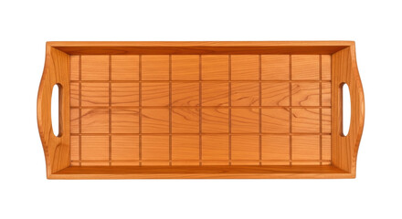 Isolated wooden serving tray with square grid pattern ideal for delivering food or drinks