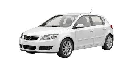 Isolated modern white hatchback car for urban transportation in studio presentation shot