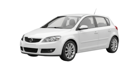 Isolated modern white hatchback car for urban transportation in studio presentation shot