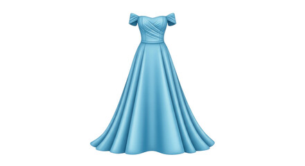 Isolated beautiful elegant light blue gown, off-the-shoulder evening dress for special event © Julia