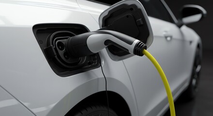 Electric car charging with yellow cable
