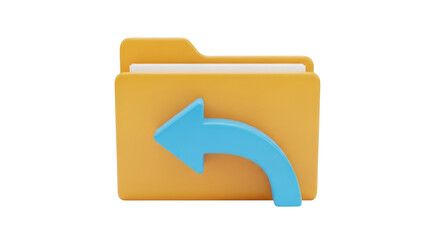 Isolated yellow file folder with blue undo arrow for backup and restore functions