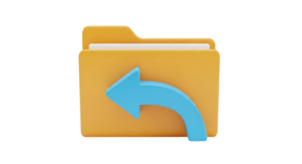 Isolated yellow file folder with blue undo arrow for backup and restore functions