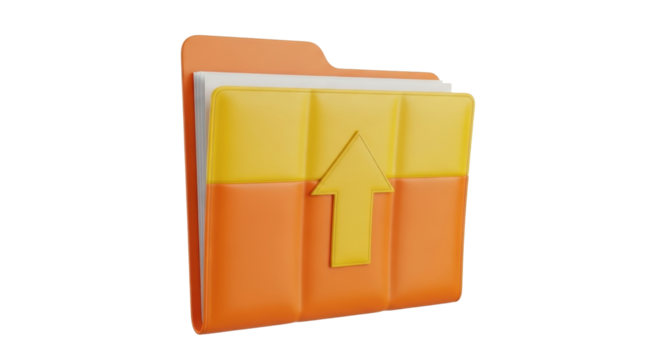 Isolated folder with yellow arrow points up for upload, download, or transfer data, object