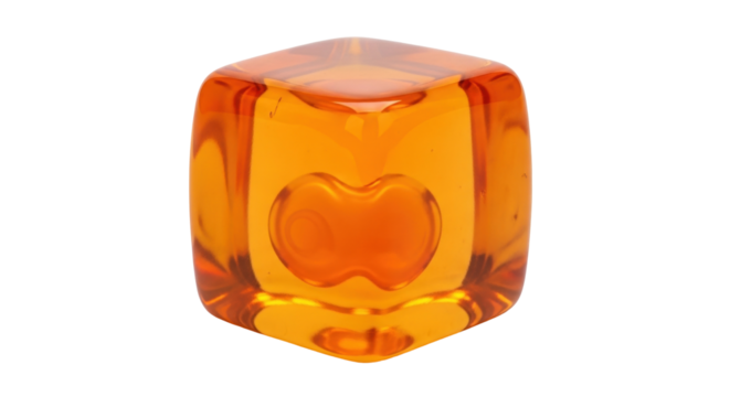 Isolated orange cube with rounded edges casting shadows against a plain backdrop