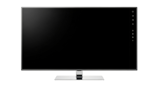 Isolated television set for modern home, flatscreen display on base, perfect for media use