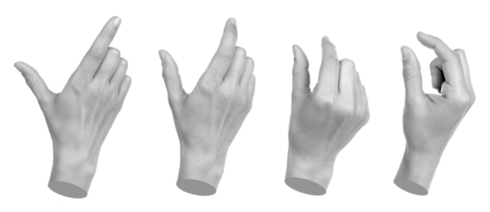 Set of gray hand contemporary art style showing phone gestures isolated on transparent background