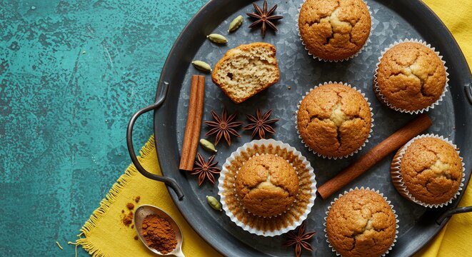 Spiced muffins with star anise and cinnamon sticks