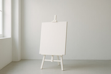 Vertical Canvas on White Easel in Minimalist Art Studio Corner