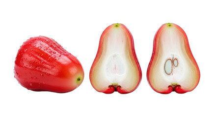 Isolated Rose Apple Arrangement Featuring Whole and Sliced Fruits, Healthy and Juicy