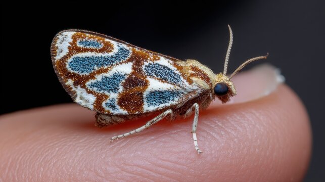 Miller Moth. Close-up of a Moth Perched on a Finger in Nature - Powered by Adobe