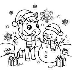 Pony Snowman Christmas Coloring Fun