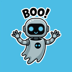 Minimal robot halloween ghost, ghost robot, Boo typography