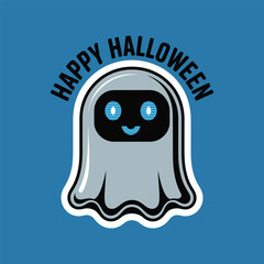 Minimal robot halloween ghost, ghost robot, cute ghost, happy halloween typography