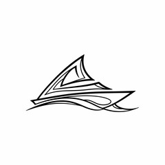 Fototapeta premium Stylized boat logo design on white background, creating simple graphic emblem for nautical business. Boat logo features sleek lines, abstract shapes, conveying speed, elegance.