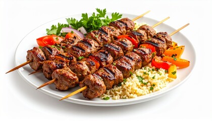 Fototapeta premium Grilled Kofta Meatball Skewers on Rice