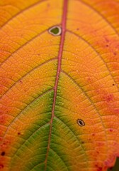 Obraz premium Autumn Leaf Close-Up - Vibrant Colors and Intricate Veins.