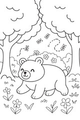 Cute Bear Forest Walk Coloring page