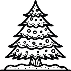 Christmas tree line art vector , Christmas tree outline silhouette vector illustration on white background