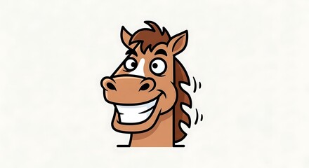 Cartoon Horse Head with a Big Grin and Expressive Eyes.