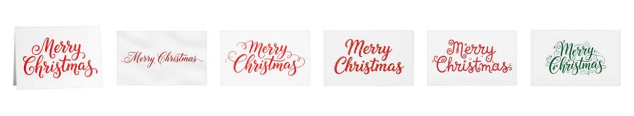 Merry Christmas lettering set including red, green, glitter, and elegant script styles isolated. Festive holiday greetings collection.