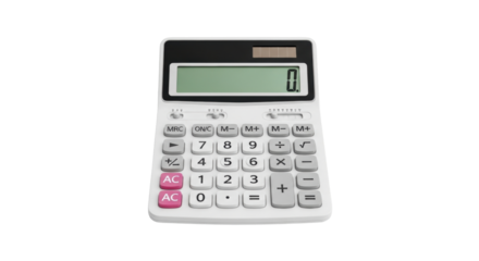 Isolated digital calculator for office or home use, calculating machine on a plain surface