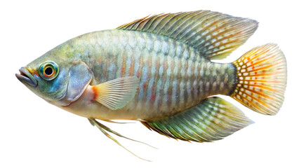 Beautiful gourami fish isolated in studio aquarium for aquatic pet photography