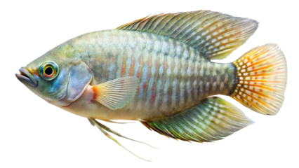 Beautiful gourami fish isolated in studio aquarium for aquatic pet photography