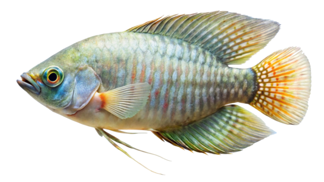 Beautiful gourami fish isolated in studio aquarium for aquatic pet photography
