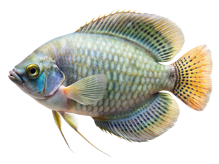 Detailed close-up studio photograph of a gourami fish with intricate scale patterns
