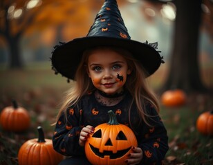 Fototapeta premium Toddler girl dressed up playing in halloween party halloween costumes costume illustration holiday cartoon party zombie 