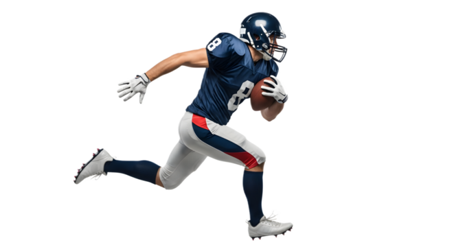 American football player running with ball in uniform isolated on white background dynamic action sports illustration gridiron football