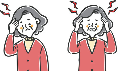 頭痛に悩むシニア女性　上半身　ベクター
