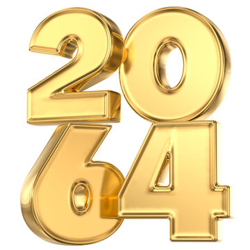 Lustrous gold 3D rendering of the year 2064, symbolizing future success, anniversaries, and milestones.