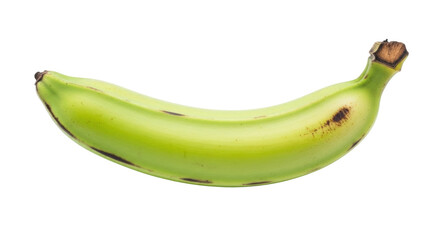 Isolated unripe plantain fruit close-up still life shot healthy green produce with spots