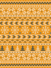 Fair Isle Knitted Pattern, Cozy Nordic Winter Texture. Scandinavian Christmas Sweater Seamless Design, White, Blue, Yellow Knit. Cozy Winter Fair Isle Background, Knitted Pattern Vector Illustration