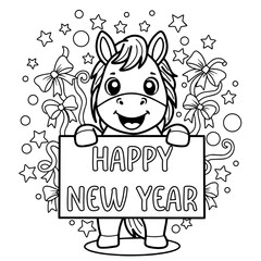Cute Horse Holding Blank Sign coloring page
