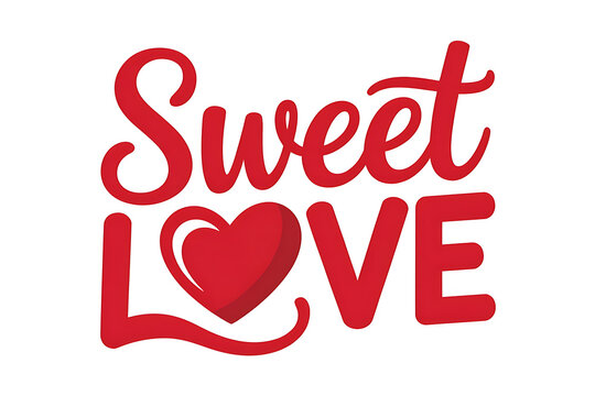 Red script lettering spells "Sweet Love" with a heart symbol integrated within the design.