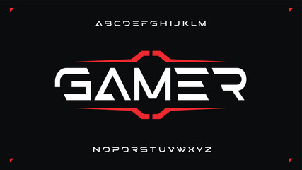 Gamer futuristic typography font design. Sleek modern minimal letters with cutouts for tech logos, EDM posters, cyberpunk themes, racing sports brands. Contemporary typographic. Vector typeset

