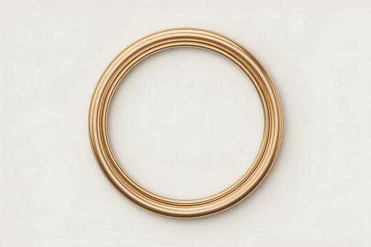Golden circular frame isolated on white background, simple design, elegant, decorative, minimalist.