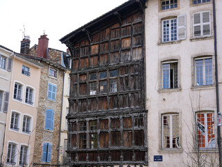 Old wooden Maison de Bois house and classic buildings in Macon France