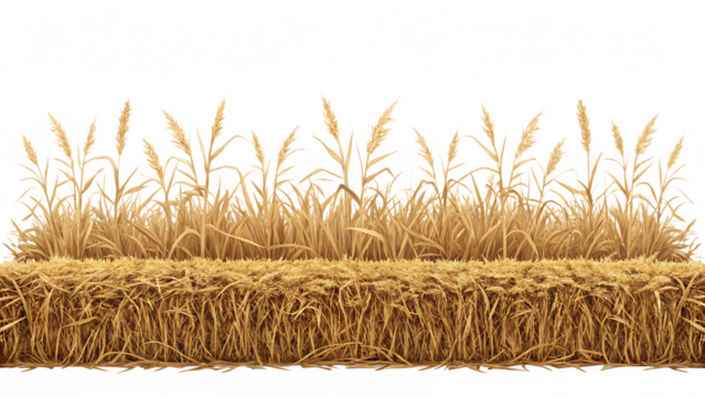 Dry grass and hay isolated on transparent background, a common agricultural material used for animal feed, bedding, and soil erosion control
