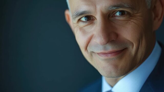 A close-up shot of a businessman in a suit and tie, possibly in an office setting or for a formal occasion