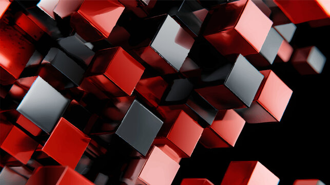 Fototapeta A vibrant arrangement of 3d cubes in various colors including black, red, yellow, blue, and orange, creating a modern abstract background