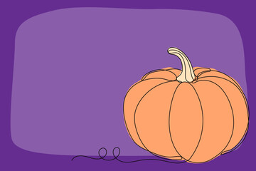 Line Art Pumpkin. Happy Halloween Holiday Greeting Card Element. Autumn Thanksgiving Party Mascot Contour. Seasonal Vegetable Food Icon. One Continuous Outline Drawing Modern Design. Halloween Decor	
