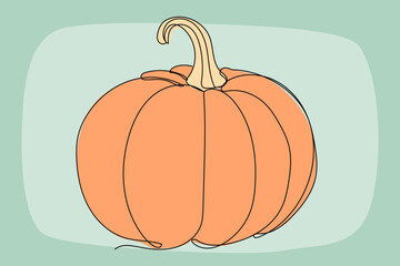 Line Art Pumpkin. Happy Halloween Holiday Greeting Card Element. Autumn Thanksgiving Party Mascot Contour. Seasonal Vegetable Food Icon. One Continuous Outline Drawing Modern Design. Halloween Decor	
