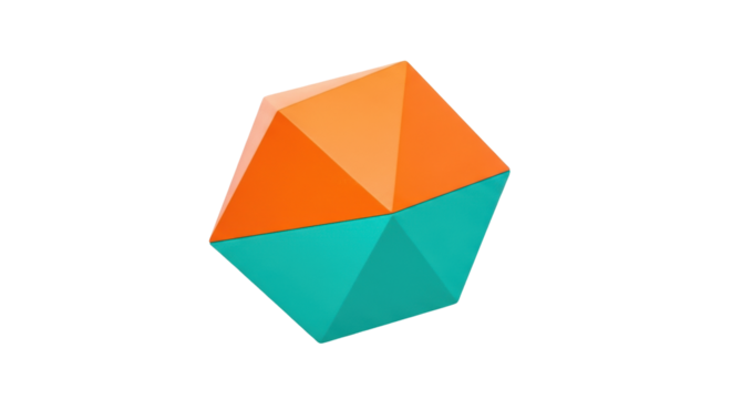 Isolated Dodecahedron with Two Colors, Orange and Teal, Geometric Solid, 3D Rendering
