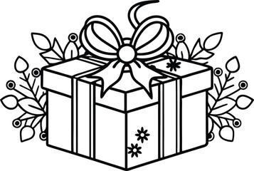 Christmas Gift Box Line Art - Minimalist Present Outline - Holiday, Birthday, and Celebration Design 