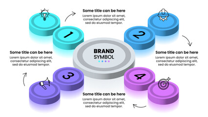 Infographics template. Isometric columns with 4 icons and numbers